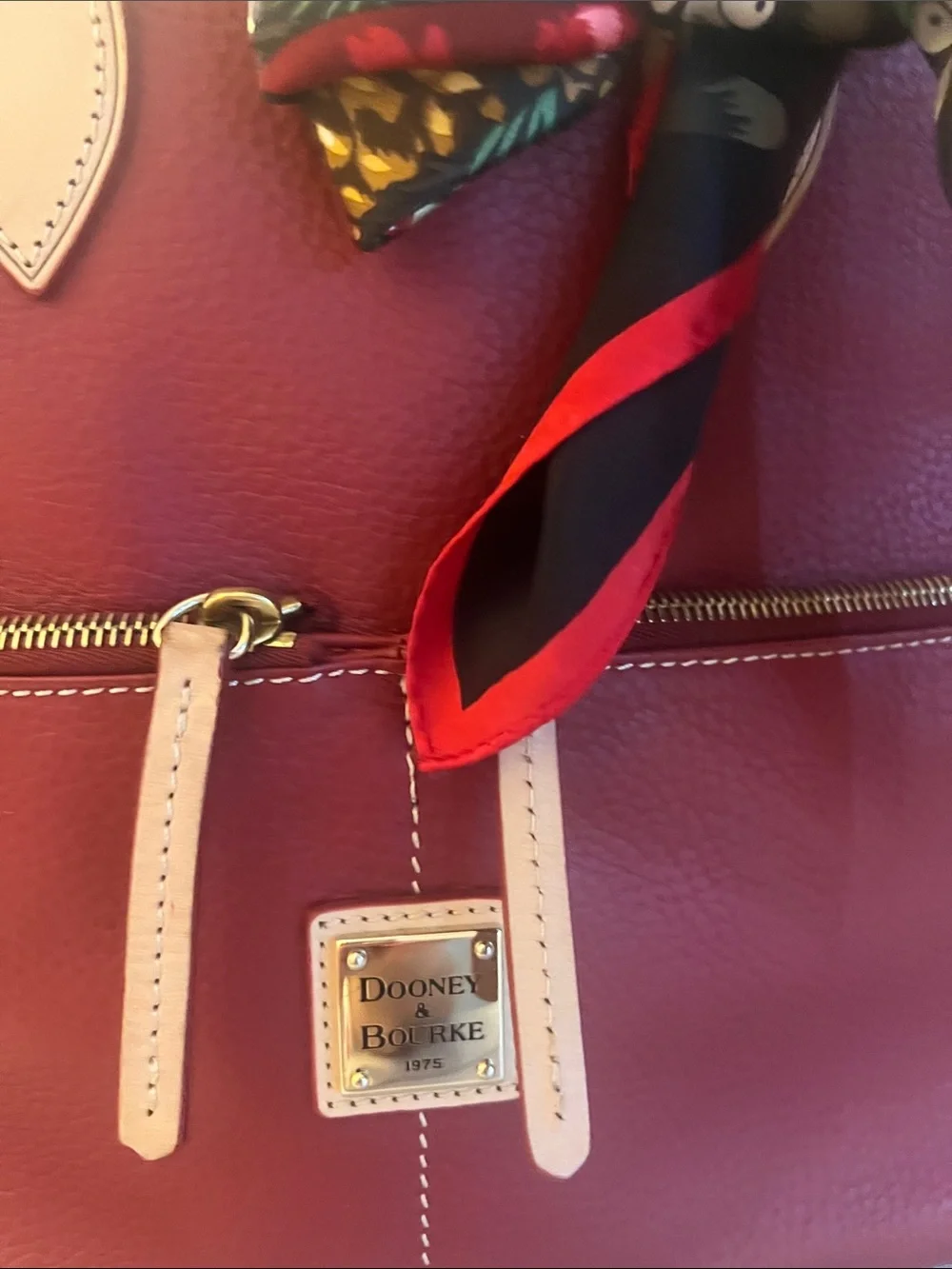 Dooney & Bourke Red Leather Satchel with Scarf Tie